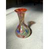 VASO VETRO MURANO Paolo Venini POLICROMO FINE GIORNATA FOGLIA ARGENTO 21cm/h 50s