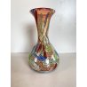 VASO VETRO MURANO Paolo Venini POLICROMO FINE GIORNATA FOGLIA ARGENTO 21cm/h 50s