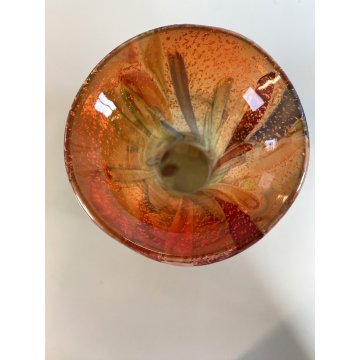 VASO VETRO MURANO Paolo Venini POLICROMO FINE GIORNATA FOGLIA ARGENTO 21cm/h 50s