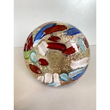 VASO VETRO MURANO Paolo Venini POLICROMO FINE GIORNATA FOGLIA ARGENTO 21cm/h 50s