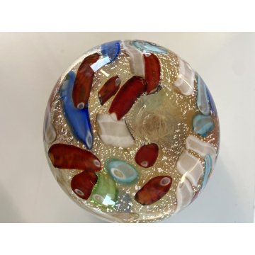 VASO VETRO MURANO Paolo Venini POLICROMO FINE GIORNATA FOGLIA ARGENTO 21cm/h 50s