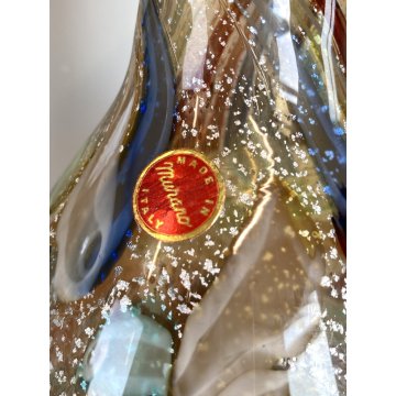 VASO VETRO MURANO Paolo Venini POLICROMO FINE GIORNATA FOGLIA ARGENTO 21cm/h 50s