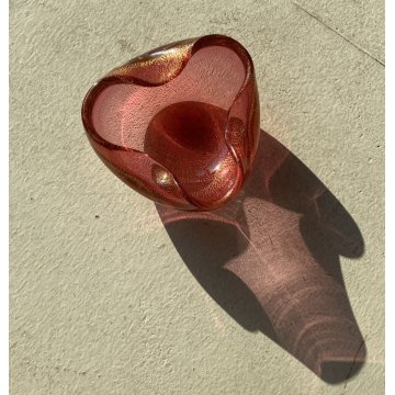 SVUOTATASCHE BOWL PORTACENERE VETRO MURANO TRASPARENTE ROSA FOGLIA ORO '50