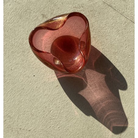 SVUOTATASCHE BOWL PORTACENERE VETRO MURANO TRASPARENTE ROSA FOGLIA ORO '50