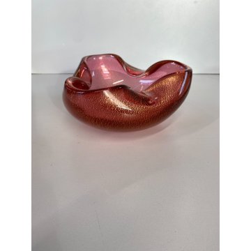 SVUOTATASCHE BOWL PORTACENERE VETRO MURANO TRASPARENTE ROSA FOGLIA ORO '50