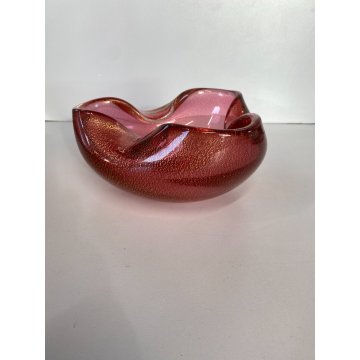 SVUOTATASCHE BOWL PORTACENERE VETRO MURANO TRASPARENTE ROSA FOGLIA ORO '50