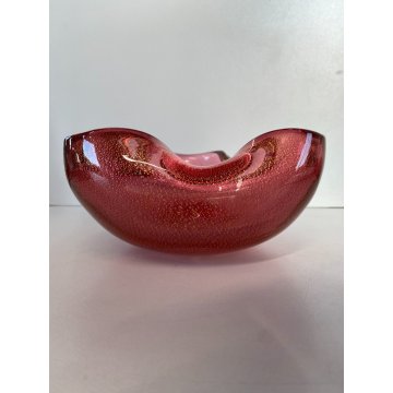 SVUOTATASCHE BOWL PORTACENERE VETRO MURANO TRASPARENTE ROSA FOGLIA ORO '50
