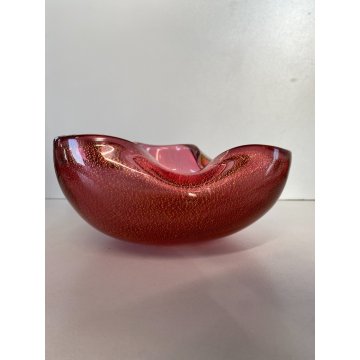 SVUOTATASCHE BOWL PORTACENERE VETRO MURANO TRASPARENTE ROSA FOGLIA ORO '50