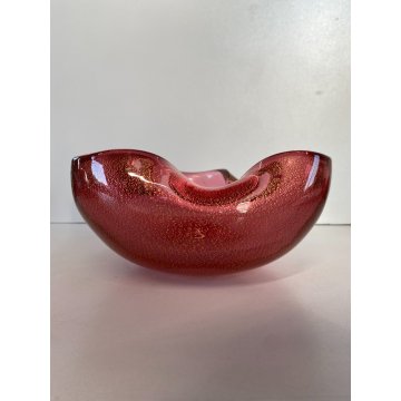 SVUOTATASCHE BOWL PORTACENERE VETRO MURANO TRASPARENTE ROSA FOGLIA ORO '50