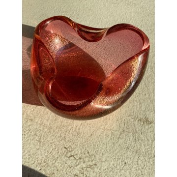 SVUOTATASCHE BOWL PORTACENERE VETRO MURANO TRASPARENTE ROSA FOGLIA ORO '50