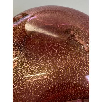 SVUOTATASCHE BOWL PORTACENERE VETRO MURANO TRASPARENTE ROSA FOGLIA ORO '50