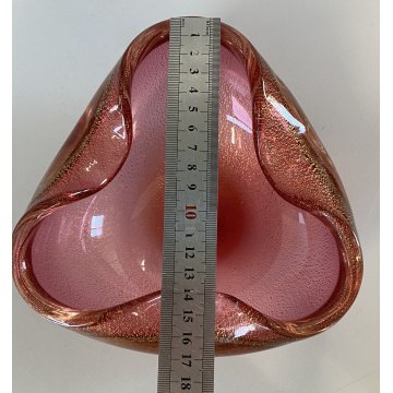 SVUOTATASCHE BOWL PORTACENERE VETRO MURANO TRASPARENTE ROSA FOGLIA ORO '50