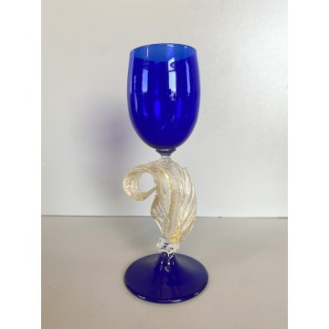 CALICE TIPETTO VETRO SOFFIATO MURANO BLU COBALTO Paolo Venini 19,2 cm/h '50