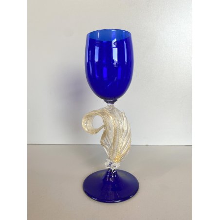 CALICE TIPETTO VETRO SOFFIATO MURANO BLU COBALTO Paolo Venini 19,2 cm/h '50