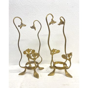 ANTICA COPPIA SUPPORTO STAND LIBERTY FLOREALE PER VASI IN VETRO EPOCA '800/'900