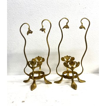 ANTICA COPPIA SUPPORTO STAND LIBERTY FLOREALE PER VASI IN VETRO EPOCA '800/'900