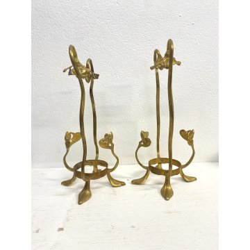 ANTICA COPPIA SUPPORTO STAND LIBERTY FLOREALE PER VASI IN VETRO EPOCA '800/'900