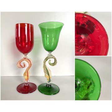 COPPIA TIPETTO VETRO SOFFIATO MURANO Paolo Venini CALICE  22,5cm/h VINTAGE '50