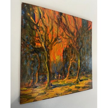DIPINTO ASTRATTO OLIO TAVOLA E.G. Dossena PAESAGGIO NEO-ESPRESSIONISTA BOSCO '29