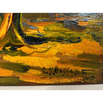 DIPINTO ASTRATTO OLIO TAVOLA E.G. Dossena PAESAGGIO NEO-ESPRESSIONISTA BOSCO '29