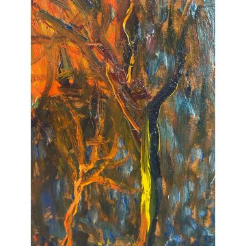 DIPINTO ASTRATTO OLIO TAVOLA E.G. Dossena PAESAGGIO NEO-ESPRESSIONISTA BOSCO '29