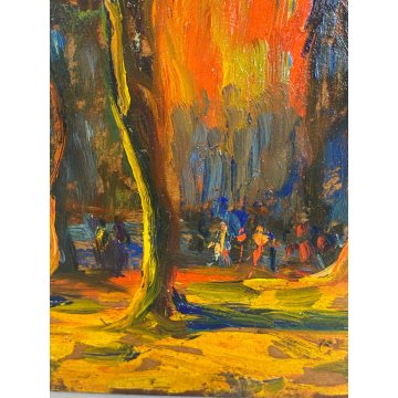 DIPINTO ASTRATTO OLIO TAVOLA E.G. Dossena PAESAGGIO NEO-ESPRESSIONISTA BOSCO '29