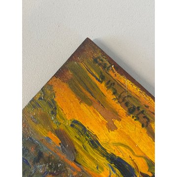 DIPINTO ASTRATTO OLIO TAVOLA E.G. Dossena PAESAGGIO NEO-ESPRESSIONISTA BOSCO '29