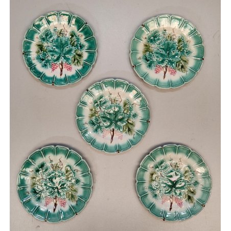 Set 5 PIATTI CERAMICA Sarreguemines DECORO UVA epoca 800 quadro DIPINTO old dish