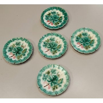 Set 5 PIATTI CERAMICA Sarreguemines DECORO UVA epoca 800 quadro DIPINTO old dish
