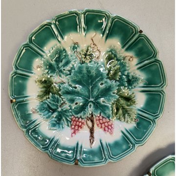 Set 5 PIATTI CERAMICA Sarreguemines DECORO UVA epoca 800 quadro DIPINTO old dish