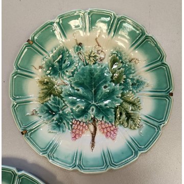 Set 5 PIATTI CERAMICA Sarreguemines DECORO UVA epoca 800 quadro DIPINTO old dish