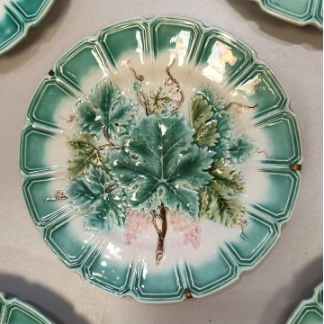 Set 5 PIATTI CERAMICA Sarreguemines DECORO UVA epoca 800 quadro DIPINTO old dish