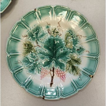 Set 5 PIATTI CERAMICA Sarreguemines DECORO UVA epoca 800 quadro DIPINTO old dish