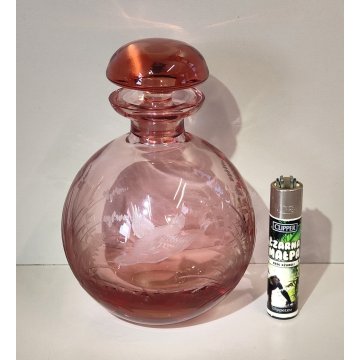 ANTICO VASO Moser CRISTAL BOTTLE Decoro Molato BOEMIA ROSA Ampolla Profumo h. 15