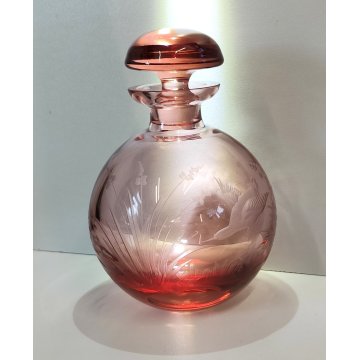 ANTICO VASO Moser CRISTAL BOTTLE Decoro Molato BOEMIA ROSA Ampolla Profumo h. 15