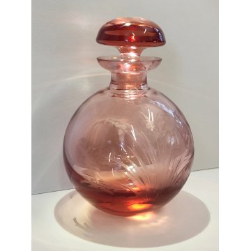 ANTICO VASO Moser CRISTAL BOTTLE Decoro Molato BOEMIA ROSA Ampolla Profumo h. 15