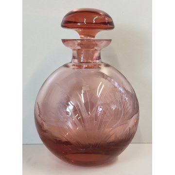 ANTICO VASO Moser CRISTAL BOTTLE Decoro Molato BOEMIA ROSA Ampolla Profumo h. 15
