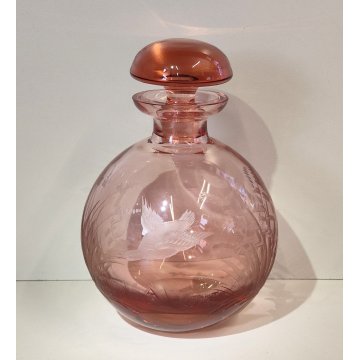 ANTICO VASO Moser CRISTAL BOTTLE Decoro Molato BOEMIA ROSA Ampolla Profumo h. 15