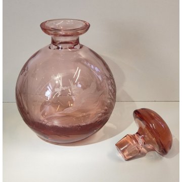 ANTICO VASO Moser CRISTAL BOTTLE Decoro Molato BOEMIA ROSA Ampolla Profumo h. 15