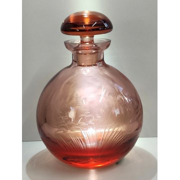 ANTICO VASO Moser CRISTAL BOTTLE Decoro Molato BOEMIA ROSA Ampolla Profumo h. 17