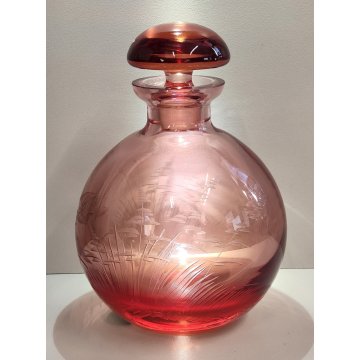 ANTICO VASO Moser CRISTAL BOTTLE Decoro Molato BOEMIA ROSA Ampolla Profumo h. 17