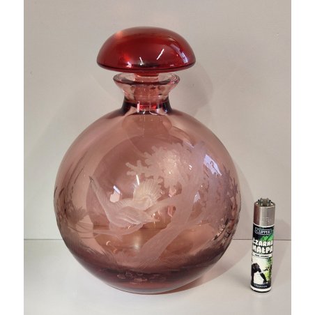 ANTICO VASO Moser CRISTAL BOTTLE Decoro Molato BOEMIA ROSA Ampolla Profumo h.21