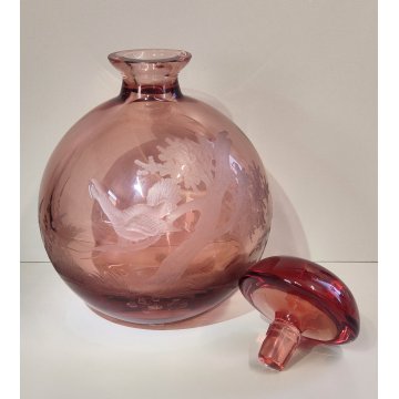 ANTICO VASO Moser CRISTAL BOTTLE Decoro Molato BOEMIA ROSA Ampolla Profumo h.21