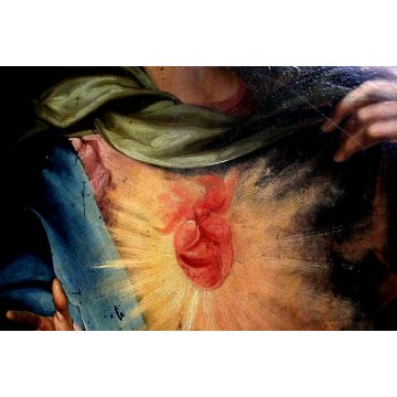 ANTICO DIPINTO OLIO su RAME SACRO CUORE di MARIA RELIGIOSO ARTE SACRA Puppo 1832