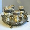SET DA FUMO VASSOIO SERVIZIO TABACCO in METALLO ARGENTATO ORNATO CESELLATO '800
