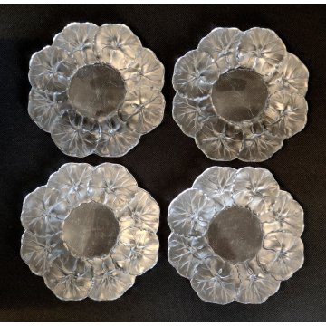 Lalique HONFLEUR set 4 piattini CRISTALLO a Fiore Geranio FIRMATI France DESIGN
