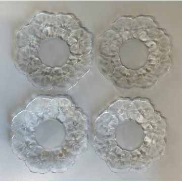 Lalique HONFLEUR set 4 piattini CRISTALLO a Fiore Geranio FIRMATI France DESIGN