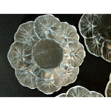 Lalique HONFLEUR set 4 piattini CRISTALLO a Fiore Geranio FIRMATI France DESIGN