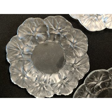 Lalique HONFLEUR set 4 piattini CRISTALLO a Fiore Geranio FIRMATI France DESIGN