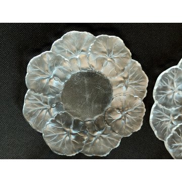 Lalique HONFLEUR set 4 piattini CRISTALLO a Fiore Geranio FIRMATI France DESIGN
